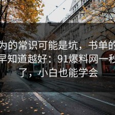 你以为的常识可能是坑，书单的时间线越早知道越好：91爆料网一秒就懂了，小白也能学会