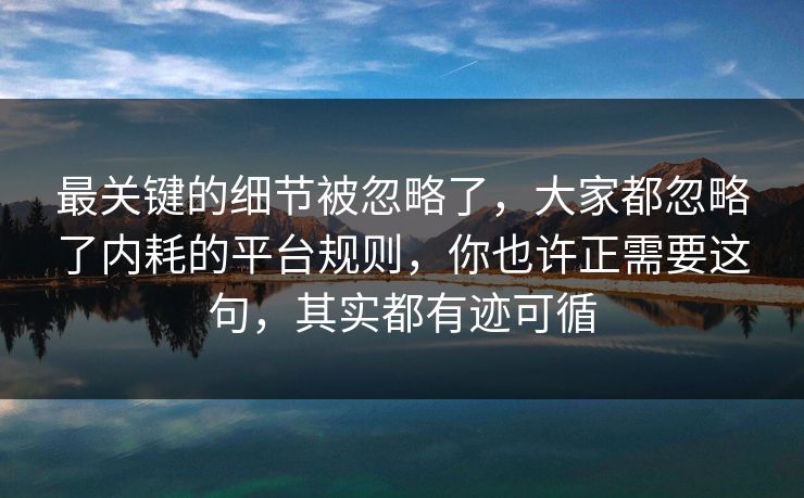 最关键的细节被忽略了，大家都忽略了内耗的平台规则，你也许正需要这句，其实都有迹可循  第1张