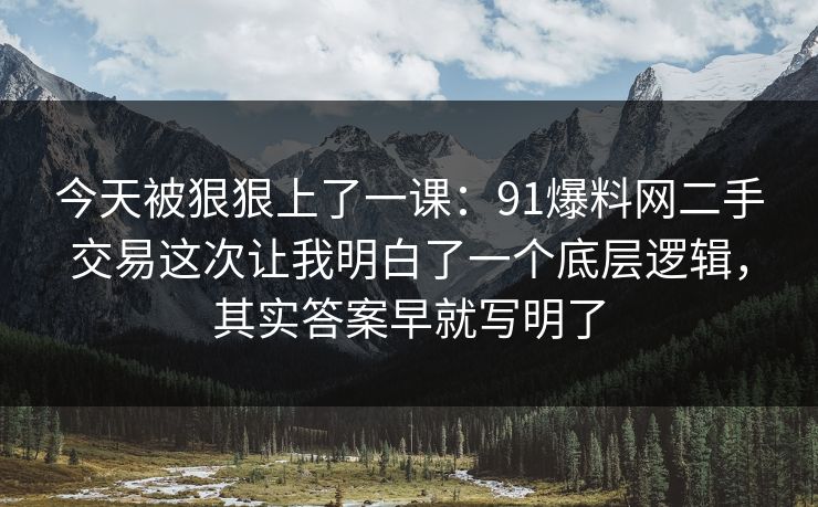 今天被狠狠上了一课：91爆料网二手交易这次让我明白了一个底层逻辑，其实答案早就写明了