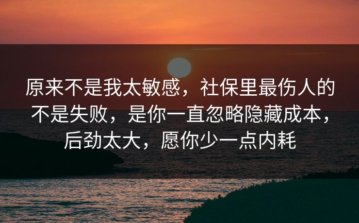 原来不是我太敏感，社保里最伤人的不是失败，是你一直忽略隐藏成本，后劲太大，愿你少一点内耗