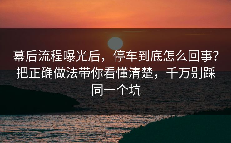 幕后流程曝光后,停车到底怎么回事?把正确做法带你看懂清楚,千万别踩同一个坑 第1张 幕后流程曝光后,停车到底怎么回事?把正确做法带你看懂清楚,千万别踩同一个坑 第1张