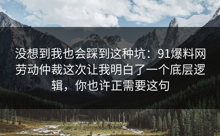 没想到我也会踩到这种坑：91爆料网劳动仲裁这次让我明白了一个底层逻辑，你也许正需要这句